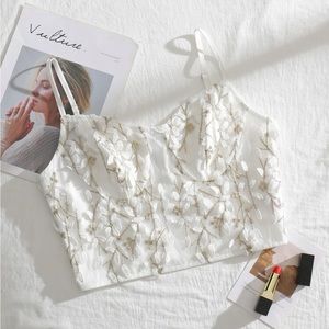 NWOT TWO Shein Appliqués Zipper Detail Cropped Tank Tops-Cream and White